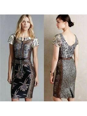 Beguile by Byron Lars Embroidered Brocade Sheath Dress size 2